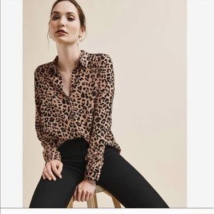 Leopard print long sleeve button down blouse